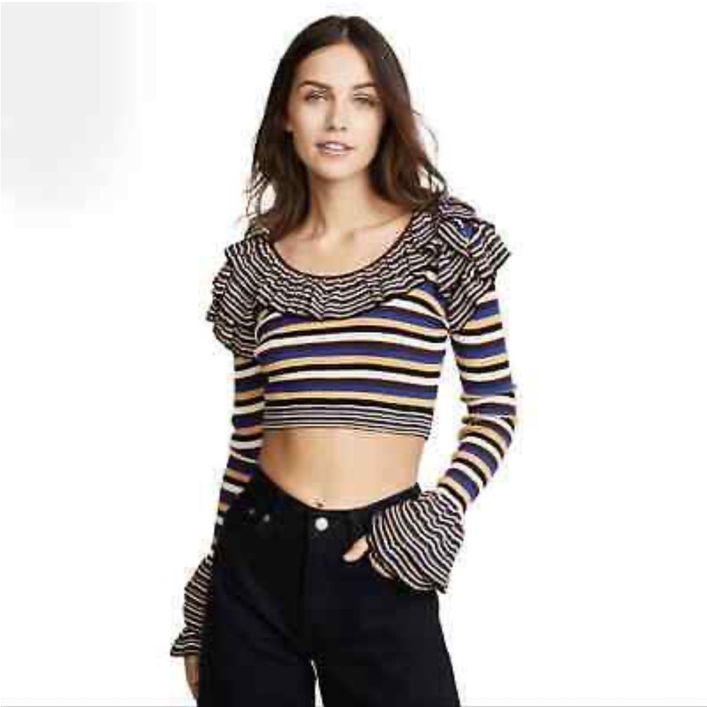 Ronny Kobo Barah Multi Stripe Knit Ribbed Crop Top Size Small